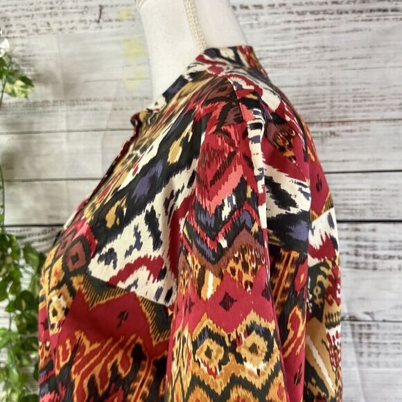 Norm Thompson Black Jacket size Extra Large Red Brown Aztec Western Stretch - Picture 9 of 16